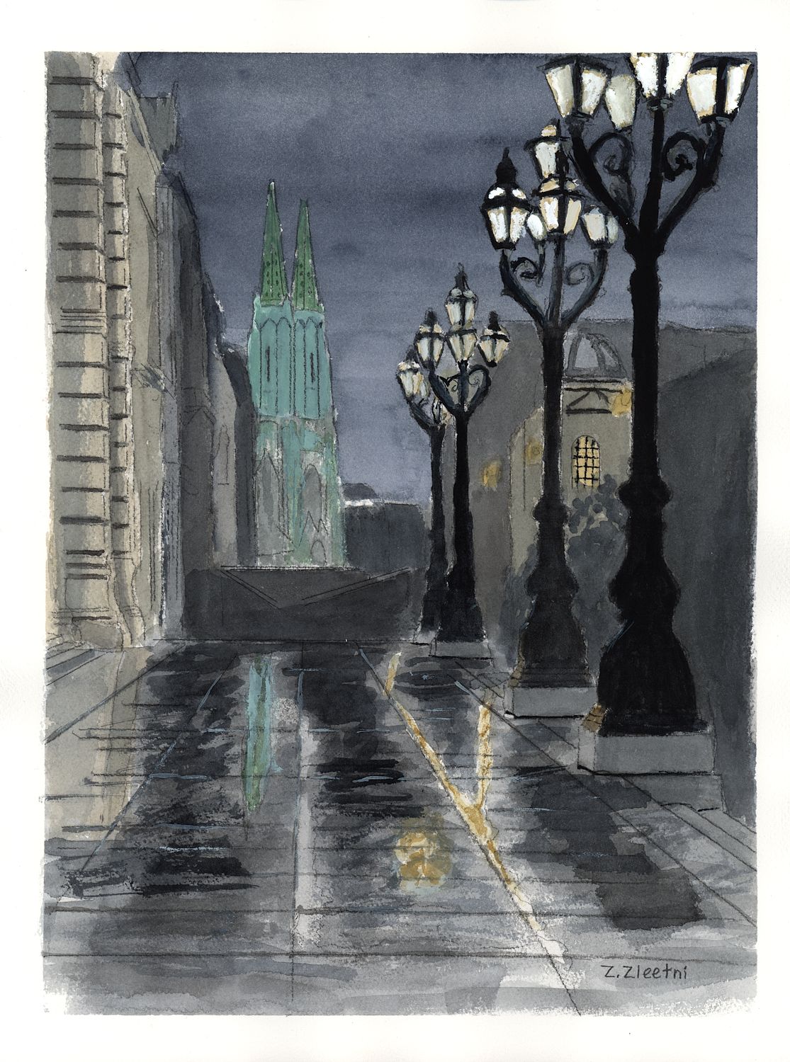 Wiener Gasse in einer Regennacht