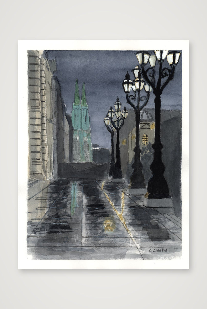 Wiener Gasse in einer Regennacht — 60×80cm, 24×31" Print only