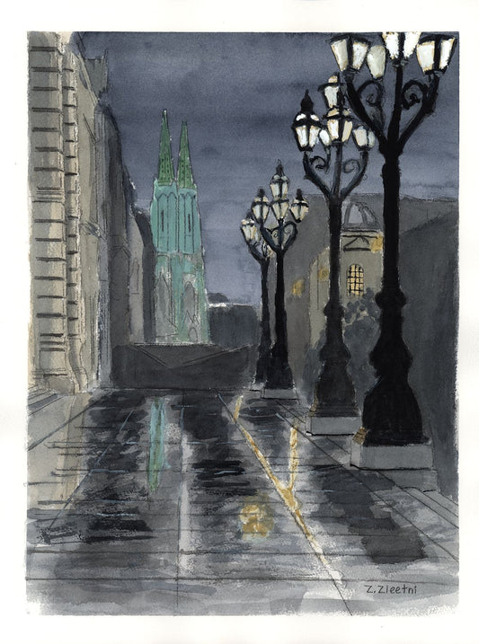 Wiener Gasse in einer Regennacht