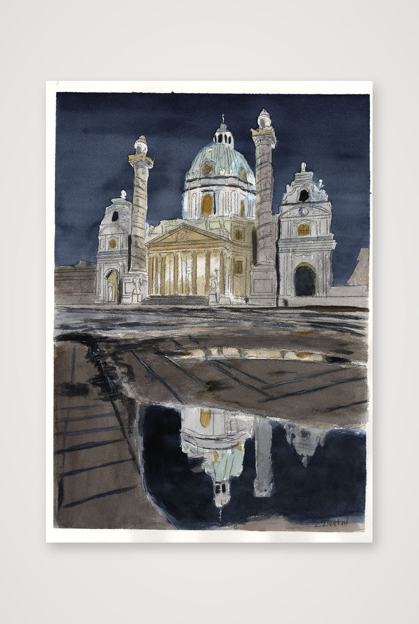 Karlskirche bei Nacht — A4 (21×30cm, 8×12") Print only